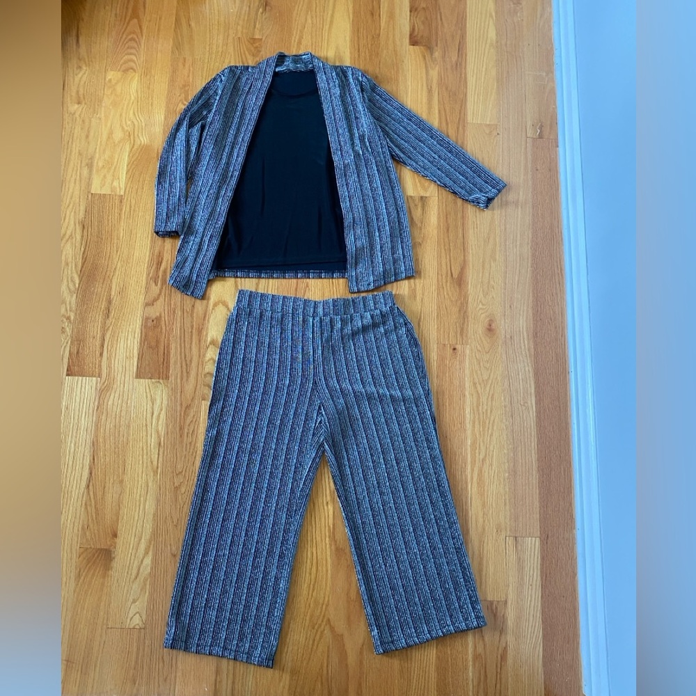 Sparkly Black and Silver Striped Petite Co-ord Set L-XL (Top & Pants)